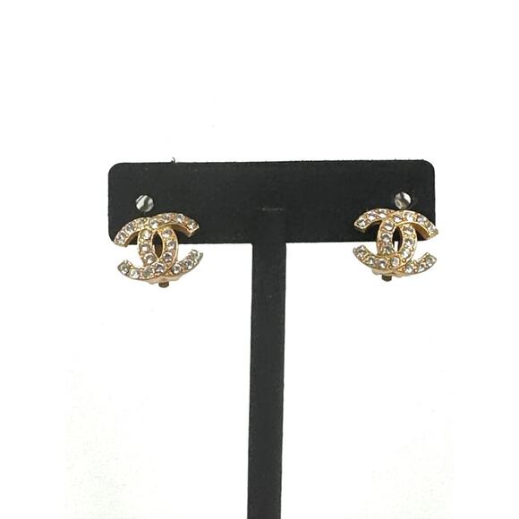 Chanel Crystal Rhinestone and Gold Clip On Earrings 02A - Picture 1 of 9